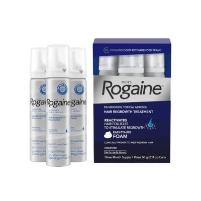 Men's Rogaine 5% Minoxidil Topical Foam, Unscented Hair Loss & Regrowth Treatment for Thicker Hair