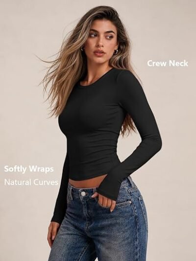 Trendy Queen Womens Long Sleeve T Shirts, Buttery-Soft Super Stretchy Y2K Fitted Basic Tops for Fall Fashion - Image 4