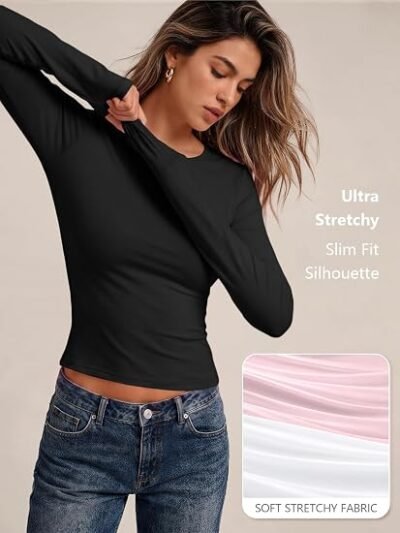 Trendy Queen Womens Long Sleeve T Shirts, Buttery-Soft Super Stretchy Y2K Fitted Basic Tops for Fall Fashion - Image 3