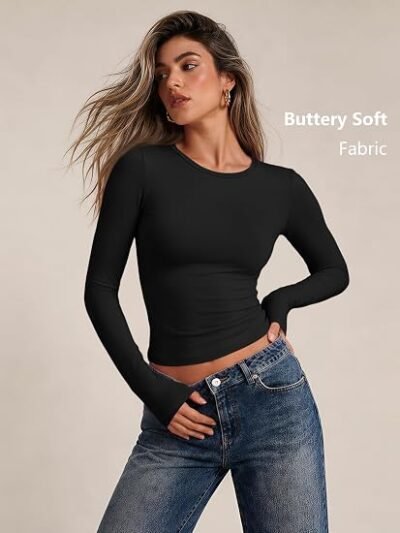 Trendy Queen Womens Long Sleeve T Shirts, Buttery-Soft Super Stretchy Y2K Fitted Basic Tops for Fall Fashion - Image 5